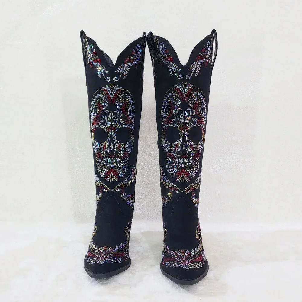 NIB MUERTO Goth Western Cowgirl Boots Sparkling Iridescent Rhinestones Skull - Picture 6 of 16